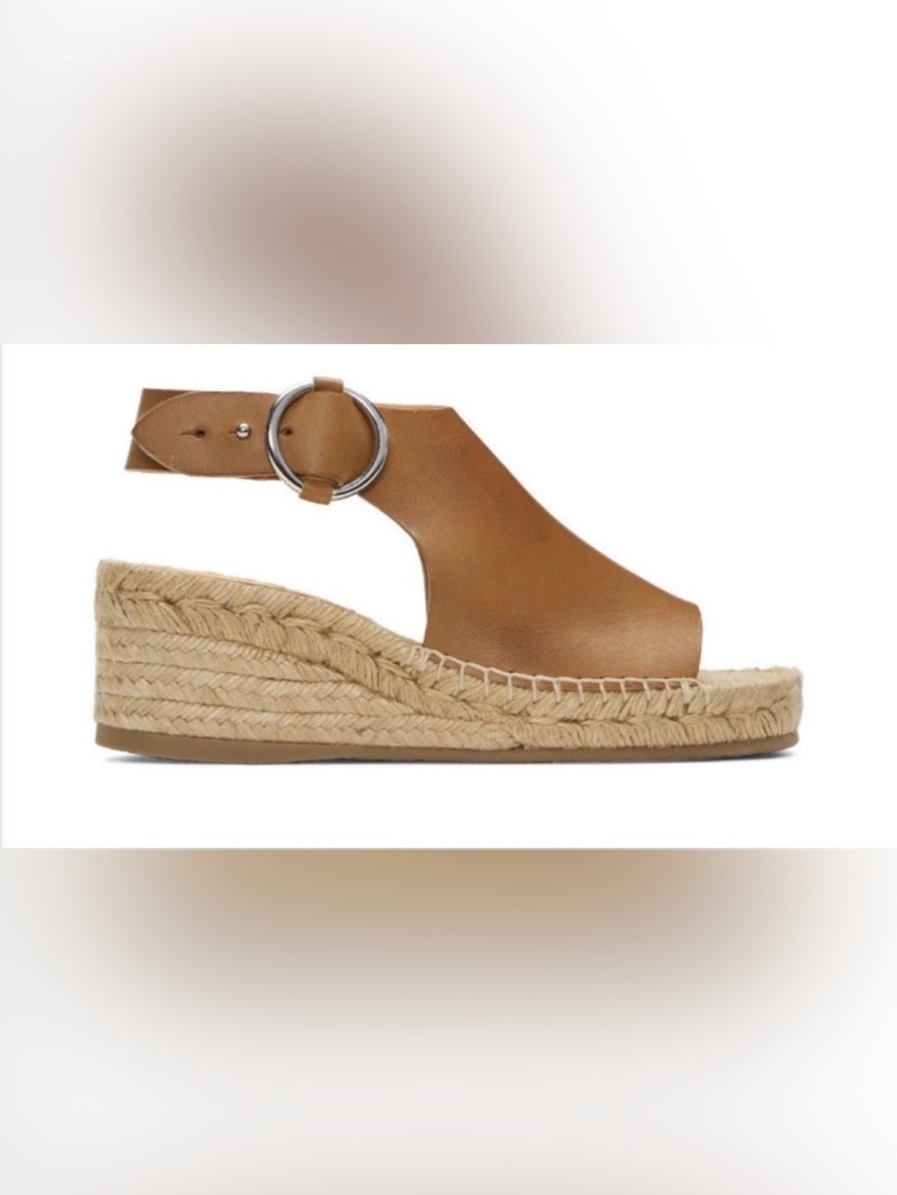 rag & bone Calla Cognac Leather Espadrille Wedge Sandal with Silver Buckle